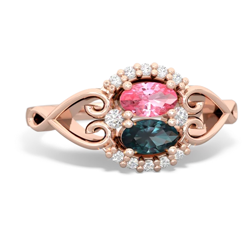 Lab Pink Sapphire Lab Created Pink Sapphire with Lab Created Alexandrite Love Nest ring Ring