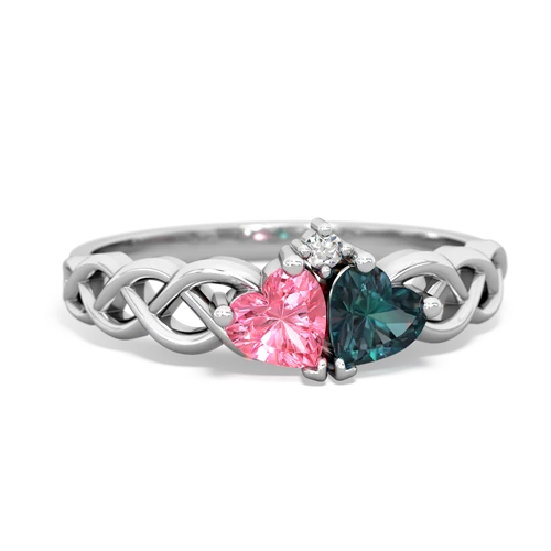 Lab Pink Sapphire Lab Created Pink Sapphire with Lab Created Alexandrite Heart to Heart Braid ring Ring