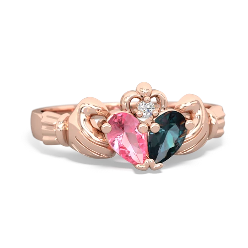 Lab Pink Sapphire Lab Created Pink Sapphire with Lab Created Alexandrite Claddagh ring Ring