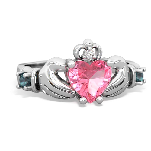 Lab Pink Sapphire Lab Created Pink Sapphire with Lab Created Alexandrite and  Claddagh ring Ring