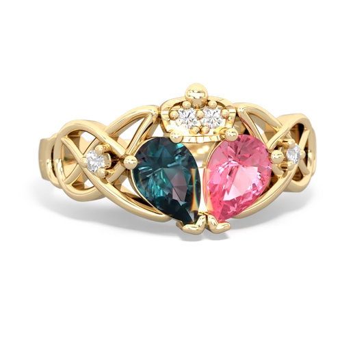 Lab Pink Sapphire Lab Created Pink Sapphire with Lab Created Alexandrite Two Stone Claddagh ring Ring