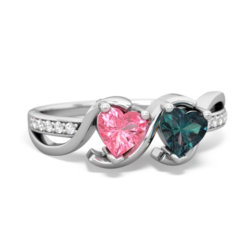 pink sapphire-alexandrite double heart ring