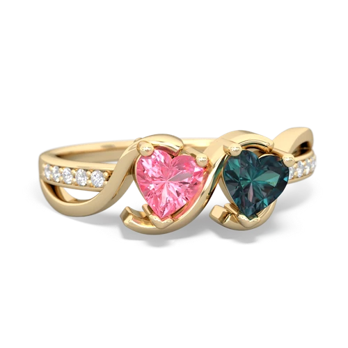 pink sapphire-alexandrite double heart ring