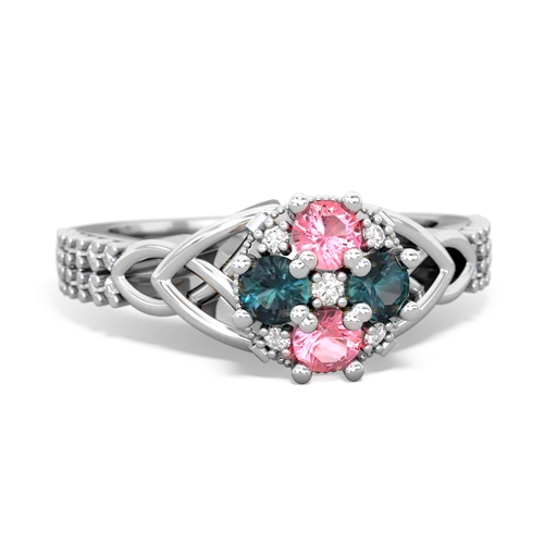 Lab Pink Sapphire Lab Created Pink Sapphire with Lab Created Alexandrite Celtic Knot Engagement ring Ring