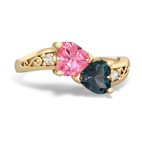 Lab Pink Sapphire Lab Created Pink Sapphire with Lab Created Alexandrite Snuggling Hearts ring Ring