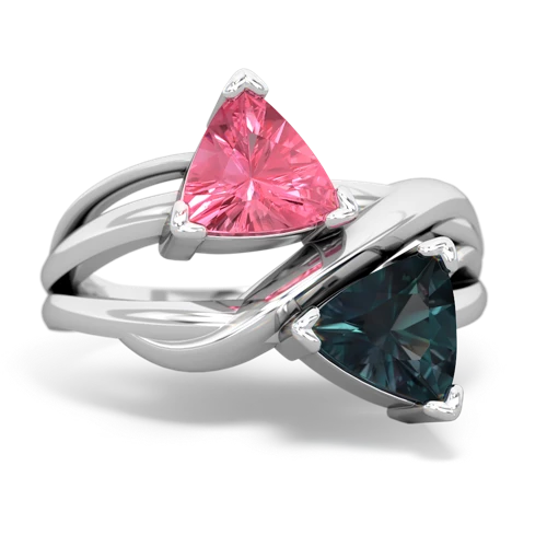 Lab Pink Sapphire Lab Created Pink Sapphire with Lab Created Alexandrite Split Band Swirl ring Ring