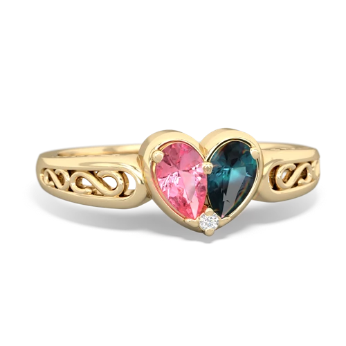 Lab Pink Sapphire Lab Created Pink Sapphire with Lab Created Alexandrite filligree Heart ring Ring