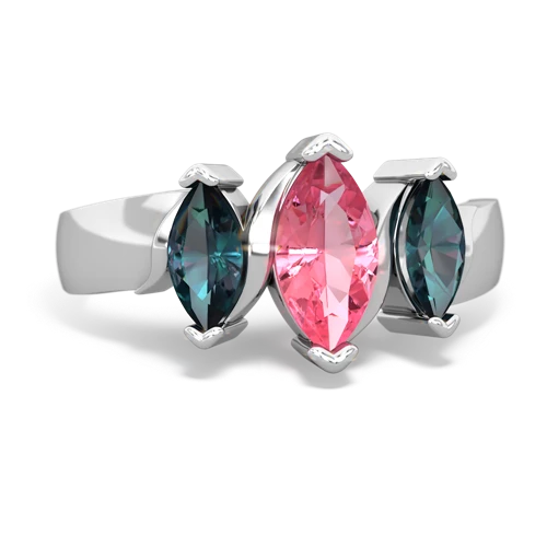 Lab Pink Sapphire Lab Created Pink Sapphire with Lab Created Alexandrite and  Three Peeks ring Ring