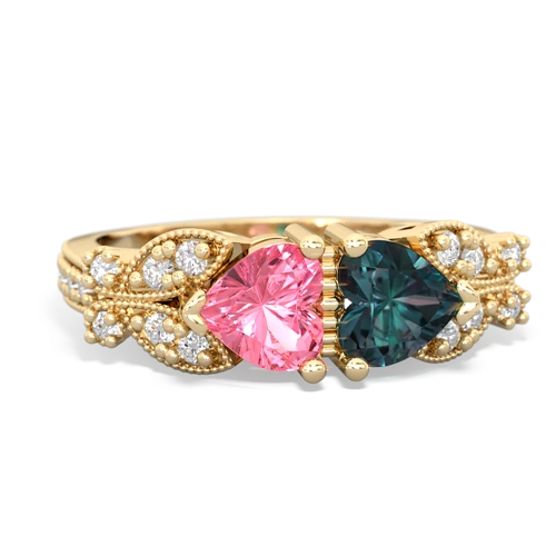 Lab Pink Sapphire Lab Created Pink Sapphire with Lab Created Alexandrite Diamond Butterflies ring Ring