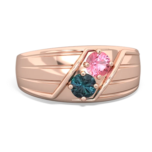 Lab Pink Sapphire Lab Created Pink Sapphire with Lab Created Alexandrite Art Deco Men's ring Ring