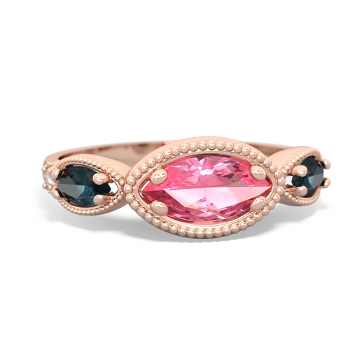 Lab Pink Sapphire Lab Created Pink Sapphire with Lab Created Alexandrite and  Antique Style Keepsake ring Ring
