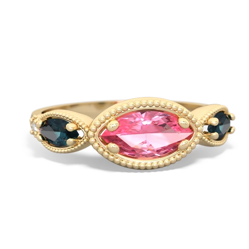 Lab Pink Sapphire Lab Created Pink Sapphire with Lab Created Alexandrite and Lab Created Alexandrite Antique Style Keepsake ring Ring