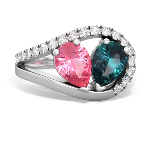 Lab Pink Sapphire Lab Created Pink Sapphire with Lab Created Alexandrite Nestled Heart Keepsake ring Ring