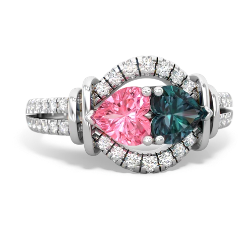 Lab Pink Sapphire Lab Created Pink Sapphire with Lab Created Alexandrite Art-Deco Keepsake ring Ring