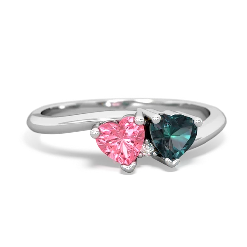Lab Pink Sapphire Lab Created Pink Sapphire with Lab Created Alexandrite Sweetheart's Promise ring Ring