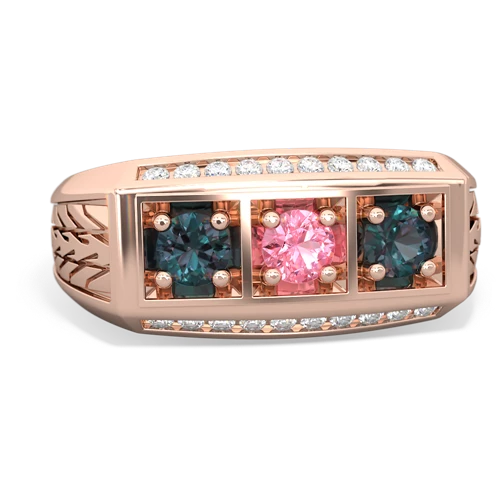 pink sapphire-alexandrite three stone ring