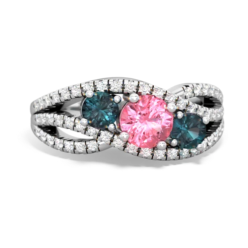 pink sapphire-alexandrite three stone pave ring