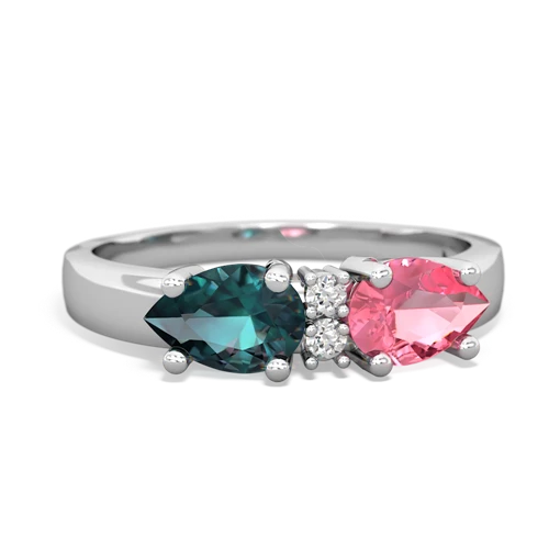 Lab Pink Sapphire Lab Created Pink Sapphire with Lab Created Alexandrite Pear Bowtie ring Ring