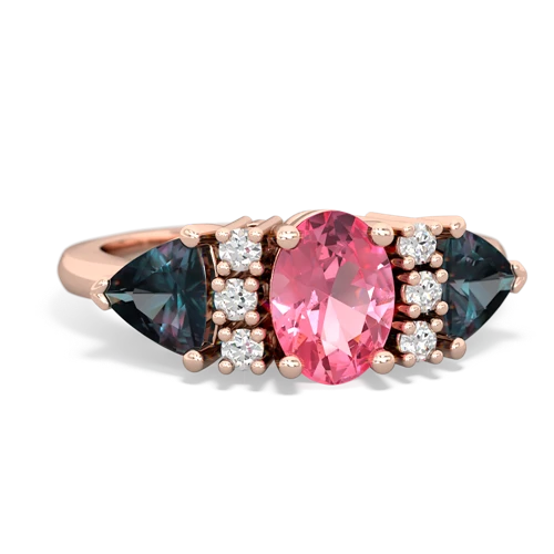 Lab Pink Sapphire Lab Created Pink Sapphire with Lab Created Alexandrite and  Antique Style Three Stone ring Ring