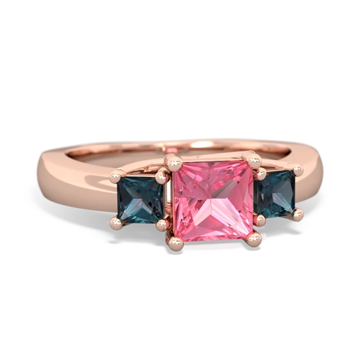 Lab Pink Sapphire Lab Created Pink Sapphire with Lab Created Alexandrite and Lab Created Alexandrite Three Stone Trellis ring Ring