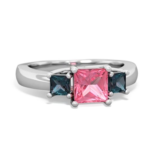 Lab Pink Sapphire Lab Created Pink Sapphire with Lab Created Alexandrite and  Three Stone Trellis ring Ring