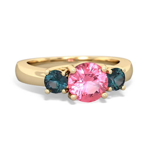Lab Pink Sapphire Lab Created Pink Sapphire with Lab Created Alexandrite and  Three Stone Trellis ring Ring