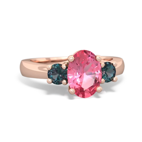 Lab Pink Sapphire Lab Created Pink Sapphire with Lab Created Alexandrite Three Stone Trellis ring Ring