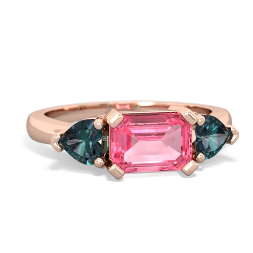 Lab Pink Sapphire Lab Created Pink Sapphire with Lab Created Alexandrite and  Three Stone ring Ring