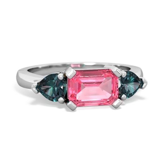Lab Pink Sapphire Lab Created Pink Sapphire with Lab Created Alexandrite and Lab Created Alexandrite Three Stone ring Ring