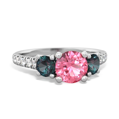 Lab Pink Sapphire Lab Created Pink Sapphire with Lab Created Alexandrite and Lab Created Alexandrite Pave Trellis ring Ring