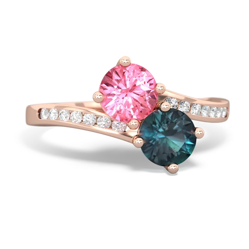 Lab Pink Sapphire Lab Created Pink Sapphire with Lab Created Alexandrite Keepsake Two Stone ring Ring