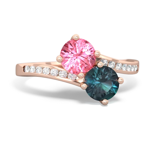 pink sapphire-alexandrite two stone channel ring