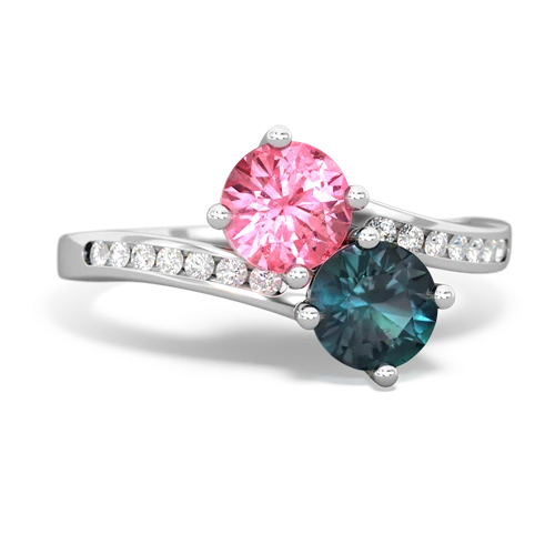 pink sapphire-alexandrite two stone channel ring