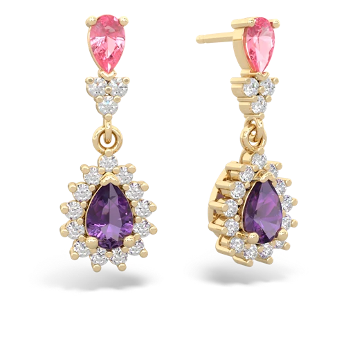 Lab Pink Sapphire Lab Created Pink Sapphire with Genuine Amethyst Halo Pear Dangle earrings Earrings