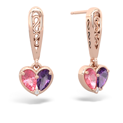 pink sapphire-amethyst filligree earrings