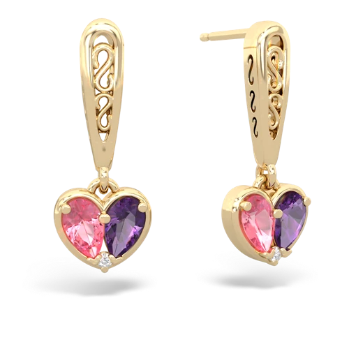 pink sapphire-amethyst filligree earrings