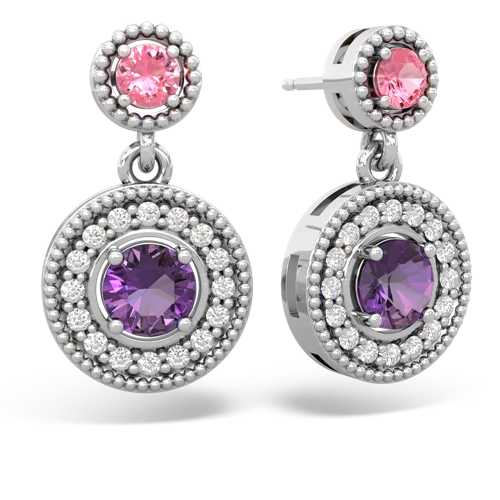 pink sapphire-amethyst halo earrings