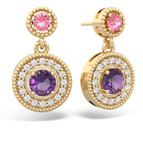 pink sapphire-amethyst halo earrings