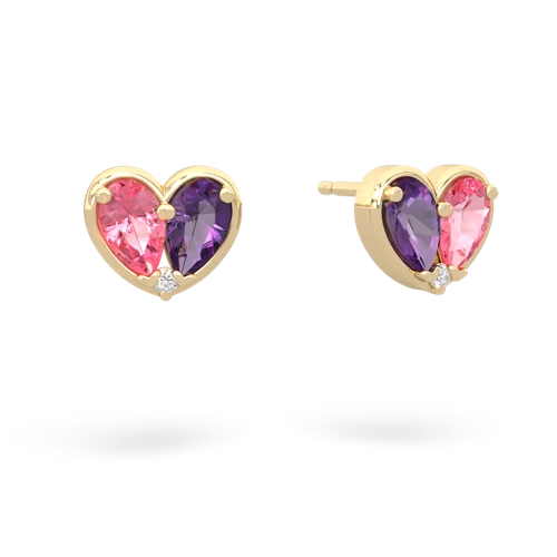 pink sapphire-amethyst one heart earrings