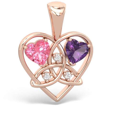 Lab Pink Sapphire Lab Created Pink Sapphire with Genuine Amethyst Celtic Trinity Heart pendant Pendant