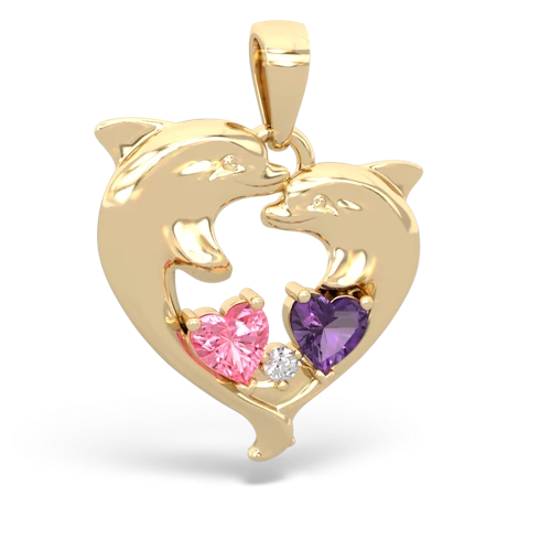 Lab Pink Sapphire Lab Created Pink Sapphire with Genuine Amethyst Dolphin Heart pendant Pendant