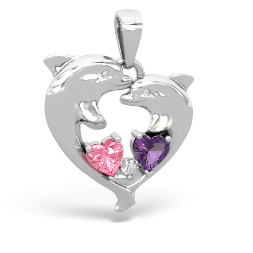 pink sapphire-amethyst dolphins pendant
