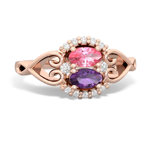 Lab Pink Sapphire Lab Created Pink Sapphire with Genuine Amethyst Love Nest ring Ring