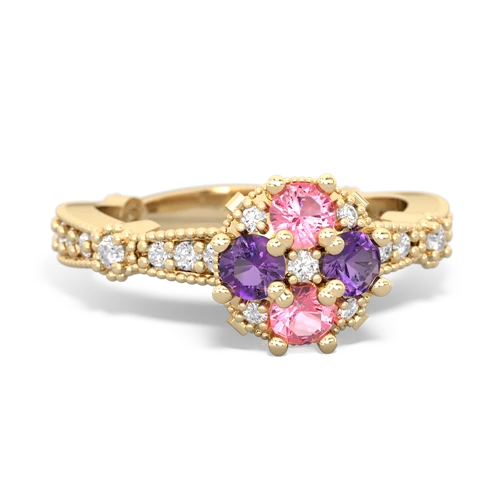 Lab Pink Sapphire Lab Created Pink Sapphire with Genuine Amethyst Milgrain Antique Style ring Ring