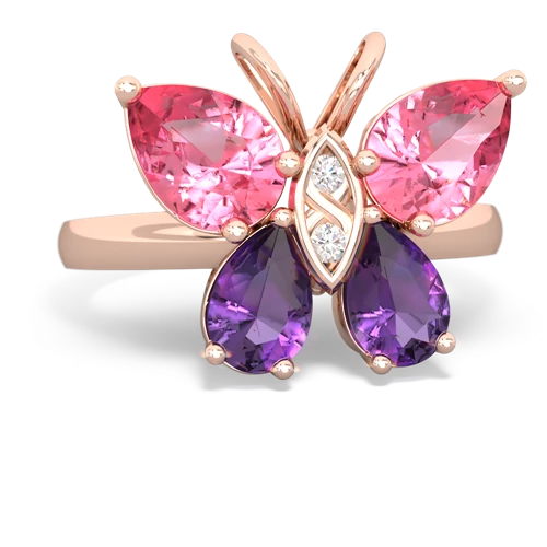 pink sapphire-amethyst butterfly ring