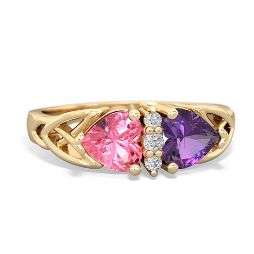 Lab Pink Sapphire Lab Created Pink Sapphire with Genuine Amethyst Celtic Trinity Knot ring Ring