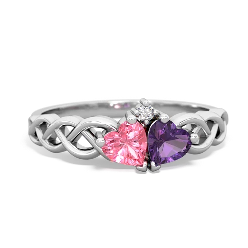 Lab Pink Sapphire Lab Created Pink Sapphire with Genuine Amethyst Heart to Heart Braid ring Ring