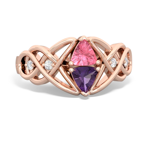 Lab Pink Sapphire Lab Created Pink Sapphire with Genuine Amethyst Keepsake Celtic Knot ring Ring