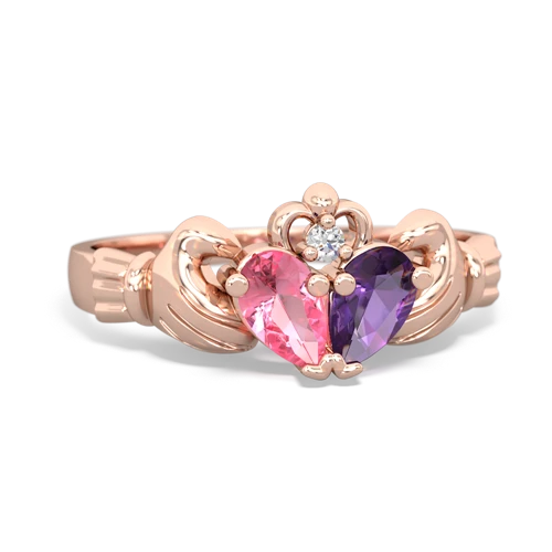 Lab Pink Sapphire Lab Created Pink Sapphire with Genuine Amethyst Claddagh ring Ring