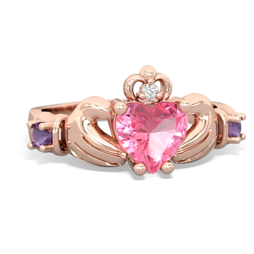 Lab Pink Sapphire Lab Created Pink Sapphire with Genuine Amethyst and Genuine Swiss Blue Topaz Claddagh ring Ring